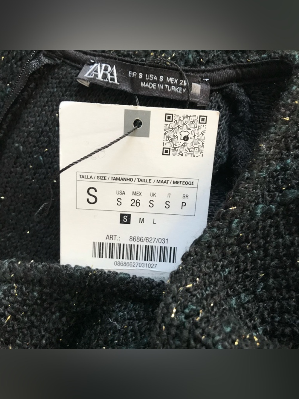 ZARA NWT Metallic Thread Midi Dress Size Small Black Knit Gold Blue Flecks NEW - Picture 13 of 16
